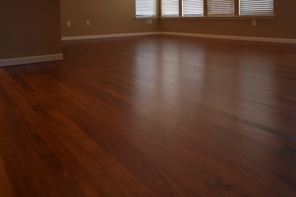 Brazillian Cherry Wood Floors with Oil-based finish. Living Room